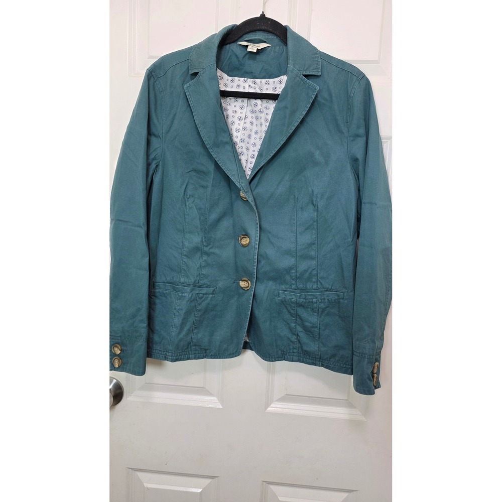 LL Bean Blazer Jacket Womens 14 Pet Teal Green Twill Classic Formal Career